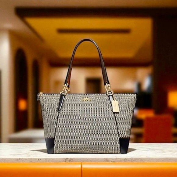 Coach Handbags - COACH Legacy Jacquard Ava Tote – Milk/Black